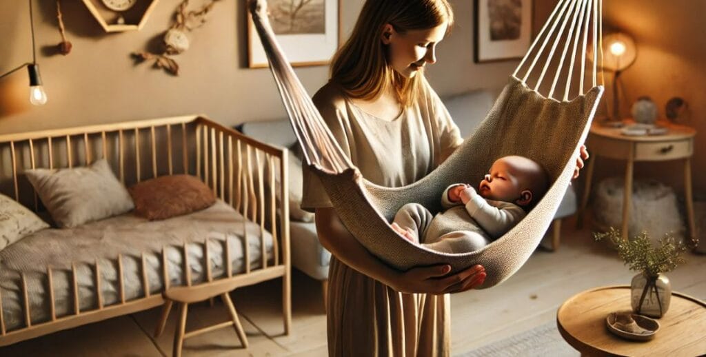 Mor med baby i hængevugge